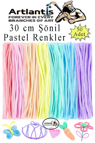 Şönil Pastel Renkler 30 cm 50 li 1 Paket Pastel Renkli Tüylü Tel Peluş Tel 30 cm Elişi Okul Projeleri Süsleme