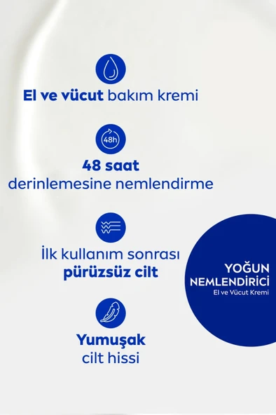NIVEA Yoğun Nemlendirici El Ve Vücut Bakım Kremi 400ml, 48 Saat Yoğun Nemlendirici, Kuru Cilt Tipleri - Resim 3