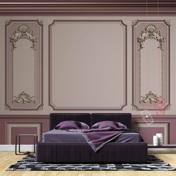 3D Mor Panel Altın Motif Duvar Kağıdı Baskı - Resim 2