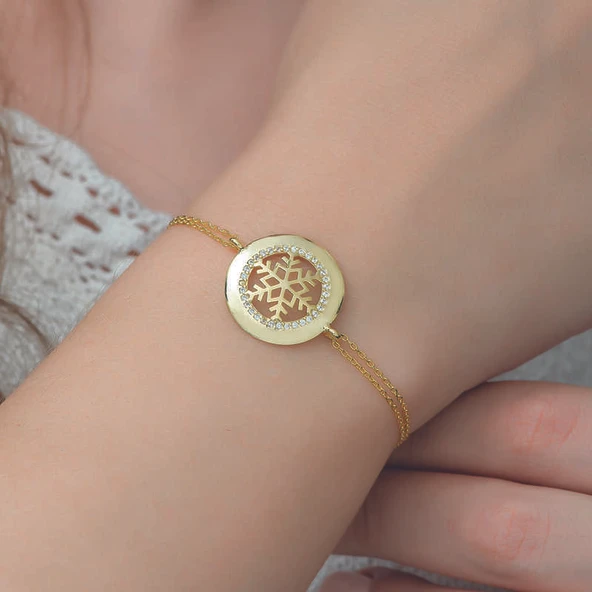 925 Ayar Gümüş Gold Kar Tanesi Bileklik - 2