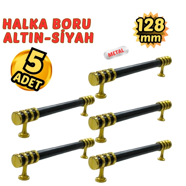 5 Adet Metal Halka Mobilya Çekmece Dolap Kulpu Altın-Siyah 128mm