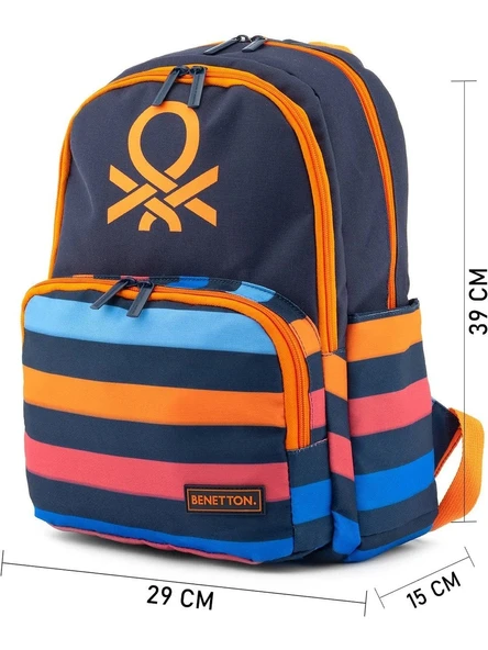 United Colors of Benetton Çift Ana Gözlü Şerit Detaylı Erkek Çocuk 3'lü Okul Çantası Seti - 5