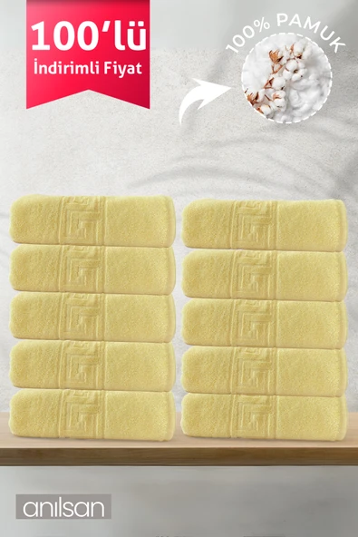 100'lü Greek Sarı Banyo Havlusu - 70x140 Cm, 490 Gr, %100pamuk, Spa Ve Otel Havlusu (10 Adet)