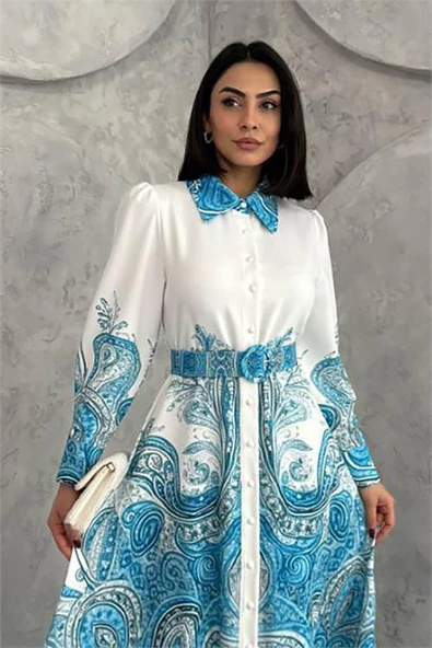 Dipmoda kadın desenli tasarım gömlek elbise DPMS2501 - 2