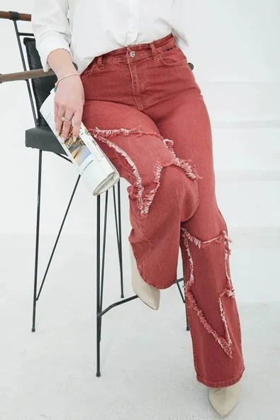 Kadın Yüksel Bel Püskül Detaylı Palazzo Jean Kot Pantolon - 2