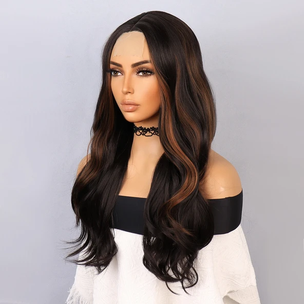 Kahverengi Karamel Işıltılı Tül Peruk - Resim 3