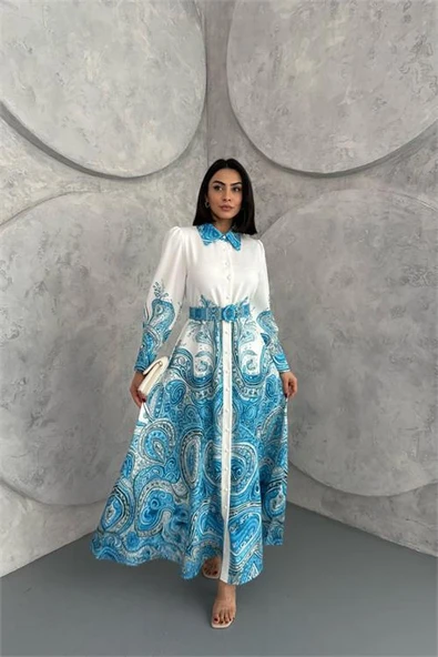 Dipmoda kadın desenli tasarım gömlek elbise DPMS2501