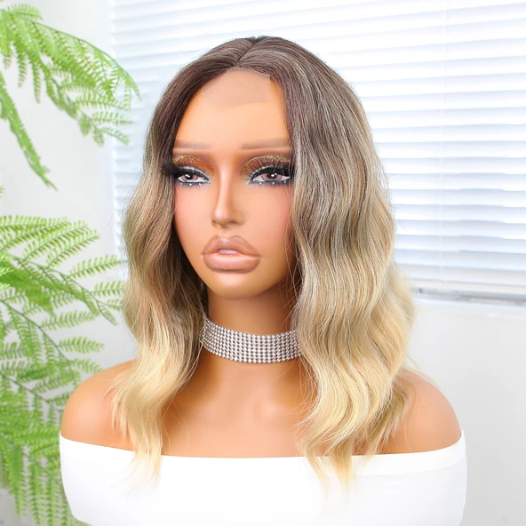 Kumral / Dore Sarı Röfleli Küt Tül Peruk - Resim 4