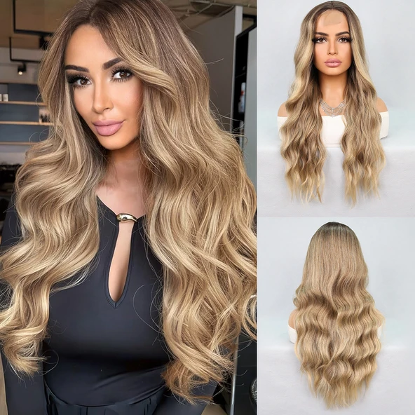 Kumral Dore Sarı Ombre Balköpüğü Röfleli Tül Peruk ürün görseli