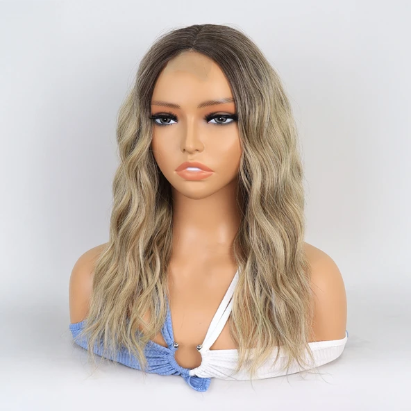 Kumral / Balköpüğü Ombre ve Röfleli Küt Tül Peruk - Resim 3