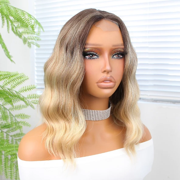 Kumral / Dore Sarı Röfleli Küt Tül Peruk - Resim 3