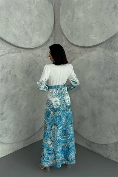 Dipmoda kadın desenli tasarım gömlek elbise DPMS2501 - 3