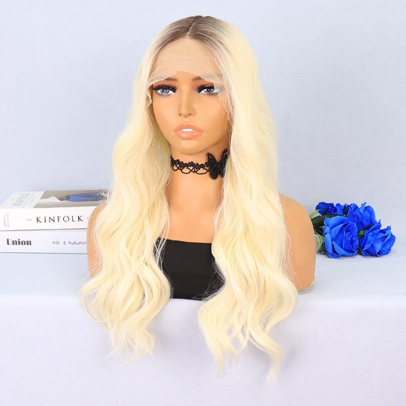 Kumral Platin Ombreli Fiber Sentetik Tül Peruk - Resim 3