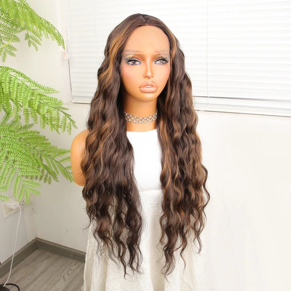 Kahverengi Balköpüğü Işıltılı Su Dalgalı Tül Peruk - Resim 2