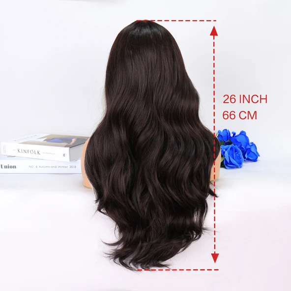 Koyu Kumral Perçemler Beyaz Platin Tül Peruk - Resim 5