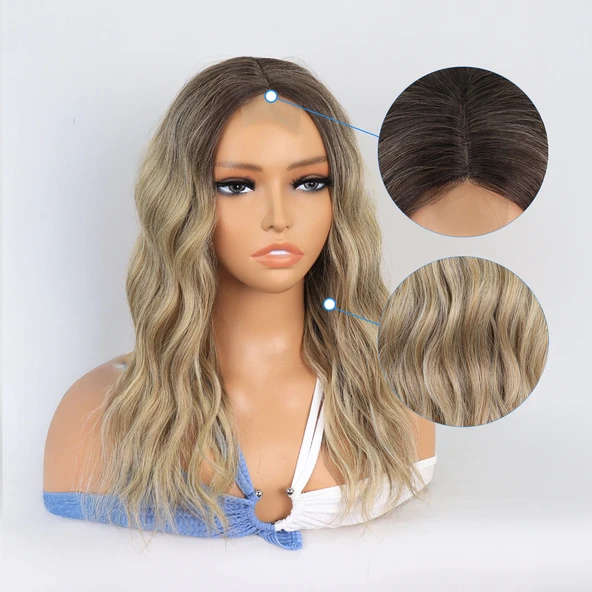 Kumral / Balköpüğü Ombre ve Röfleli Küt Tül Peruk - Resim 4