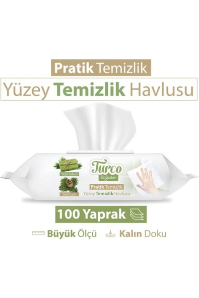 Baby Turco Yeşil Çam, Sabun Pratik Yüzey Temizlik Havlusu 100'lü - 4