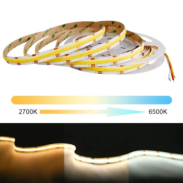 COB Led şerit 5metre 12V 320LED/m 3000K sıcak beyaz 10W 8mm IP20 aydınlatma ışık hortum kendinden yapışkanlı - 7
