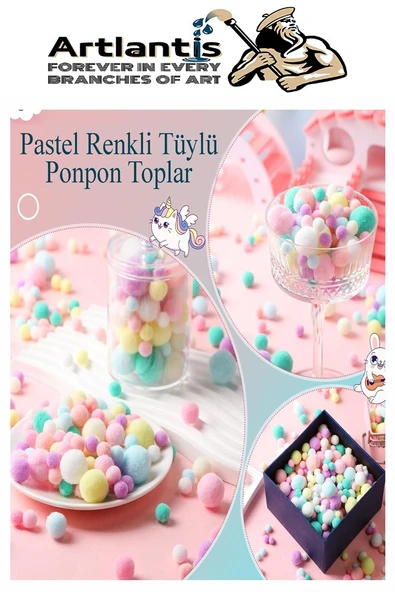 Pastel Renkli Pon Pon 10 20 30 mm 85 li 1 Paket Peluş Ponpon Tüylü Ponpon Okul Öncesi Kreş El İşi Hobi - 3