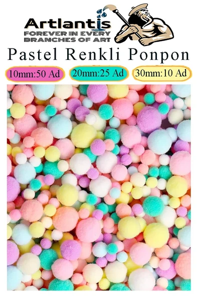 Pastel Renkli Pon Pon 10 20 30 mm 85 li 1 Paket Peluş Ponpon Tüylü Ponpon Okul Öncesi Kreş El İşi Hobi