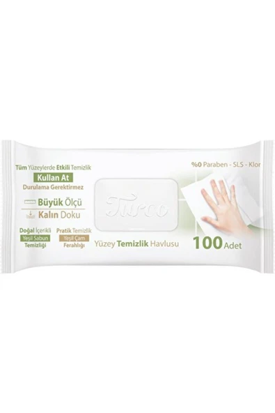 Baby Turco Yeşil Çam, Sabun Pratik Yüzey Temizlik Havlusu 100'lü