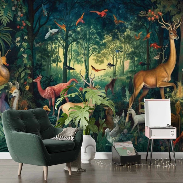 Orman Geyik Kuş Duvar Kağıdı Baskı - Resim 6