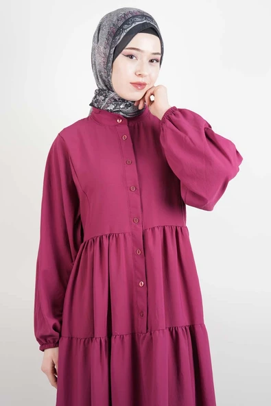 Bayan Modal Günlük Elbise Alaçatı Modal Elbise Fuşya - 2