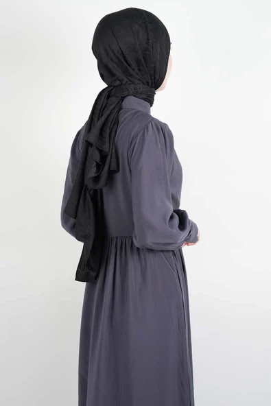 Bayan Elbise - Elmas Düğmeli Elbise Cupra Modal Elbise Antrasit - 3