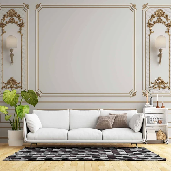 3D Beyaz Sütun Altın Motif Panel Duvar Kağıdı Baskı