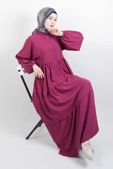 Bayan Modal Günlük Elbise Alaçatı Modal Elbise Fuşya