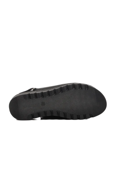 Voyager Siyah Hakiki Deri Cırtlı Kadın Sandalet - 5