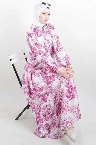 Bayan Elbise Orman Desen Elbise Pembe