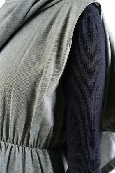 Tesettür Viskon Takım Üst Fermuar Ceketli Elbise Yeşil - 4