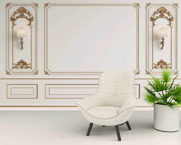 3D Beyaz Sütun Altın Motif Panel Duvar Kağıdı Baskı - 6