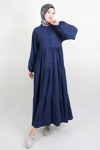 Bayan Modal Günlük Elbise Alaçatı Modal Elbise Lacivert
