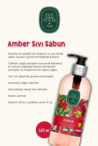 Eyüp Sabri Tuncer Amber Sıvı Sabun 500 ml - Resim 2