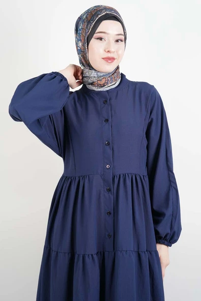 Bayan Modal Günlük Elbise Alaçatı Modal Elbise Lacivert - 2