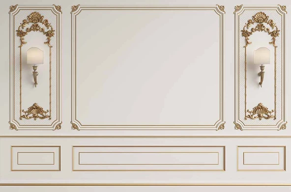 3D Beyaz Sütun Altın Motif Panel Duvar Kağıdı Baskı - 7