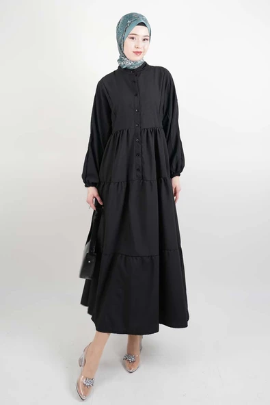 Bayan Modal Günlük Elbise Alaçatı Modal Elbise Siyah
