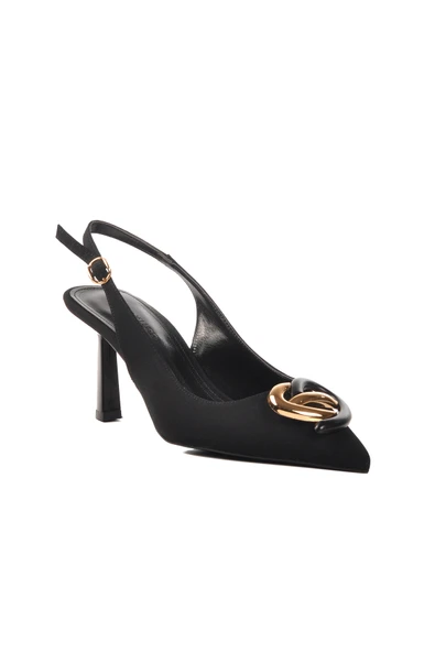 Aspor Siyah Saten İnce Topuklu Kadın Abiye Ayakkabı - Resim 3