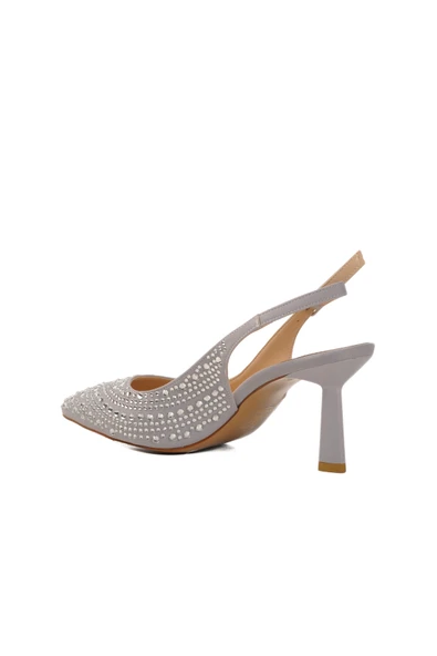 Aspor Gümüş Gri Saten İnce Topuklu Kadın Abiye Ayakkabı - Resim 4