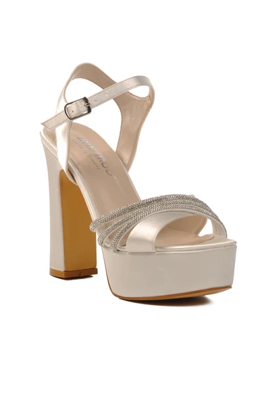 Aspor Bej Sedef Saten Kadın Topuklu Abiye Ayakkabı - Resim 3