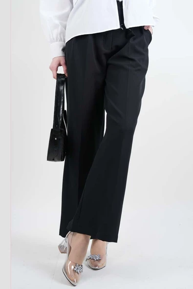 Bayan Blazer Pantolon Bol Paça Pantolon Siyah