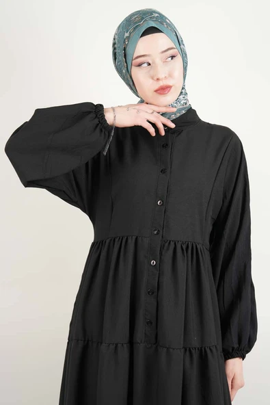 Bayan Modal Günlük Elbise Alaçatı Modal Elbise Siyah - 2