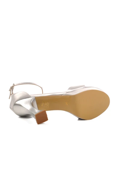 Aspor Gümüş Saten İnce Topuk Kadın Topuklu Sandalet - 5