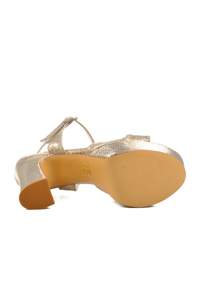 Aspor Altın Sarı Platform Yüksek Topuk Kadın Topuklu Ayakkabı - 5