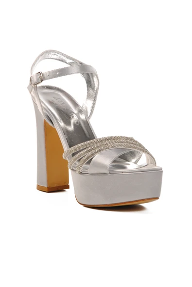 Aspor Gümüş Gri Kadın Topuklu Abiye Ayakkabı - Resim 3