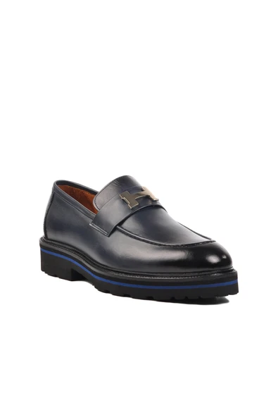 Aspor Lacivert Hakiki Deri Erkek Loafer Ayakkabı Premium - 3
