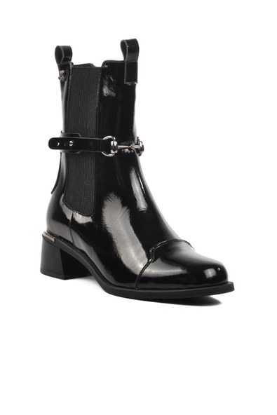 Venüs Siyah Rugan Hakiki Deri Kadın Topuklu Bot - 3