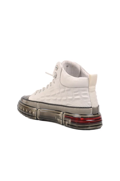Guja Beyaz Hakiki Deri Bilek Boy Erkek Sneaker - 4